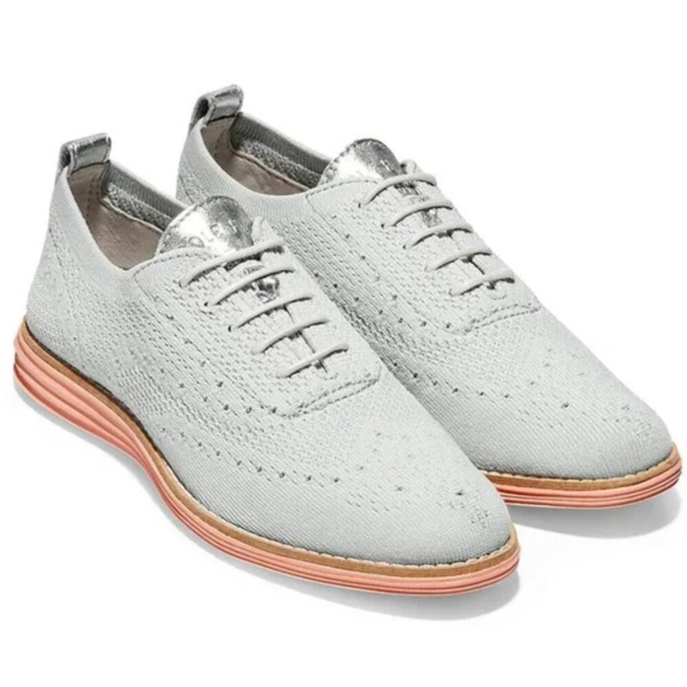 Cole Haan Knit OG Grand Wingtip Oxford Grey Knit Peach Shoes